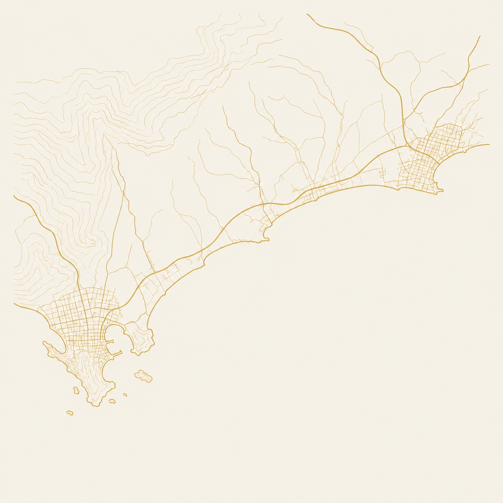 Illustrated map of the Los Cabos coastline from Cabo San Lucas to San José del Cabo