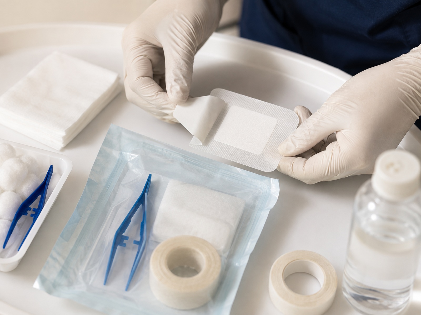 Nurse performing sterile wound care